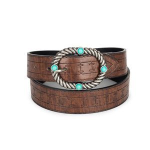 Western-leather-belts For Women Turquoise-oval-buckle Embossed Cowgirl Belt😸